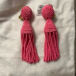 Oscar de la Renta  Pink Beaded Tassel Clip-On Earrings